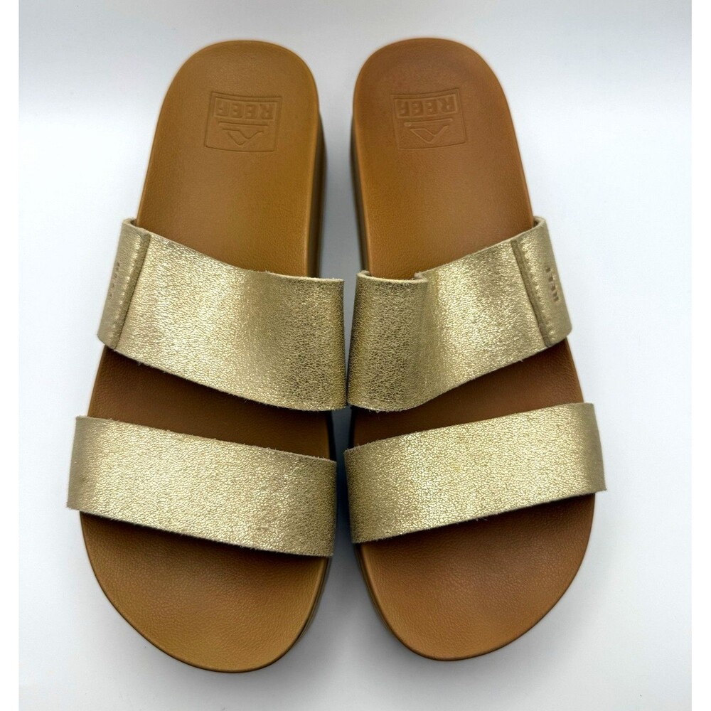 Reef Cushion Vista Metallic Gold Double Strap Slide Sandals Women's Size 6.5-7